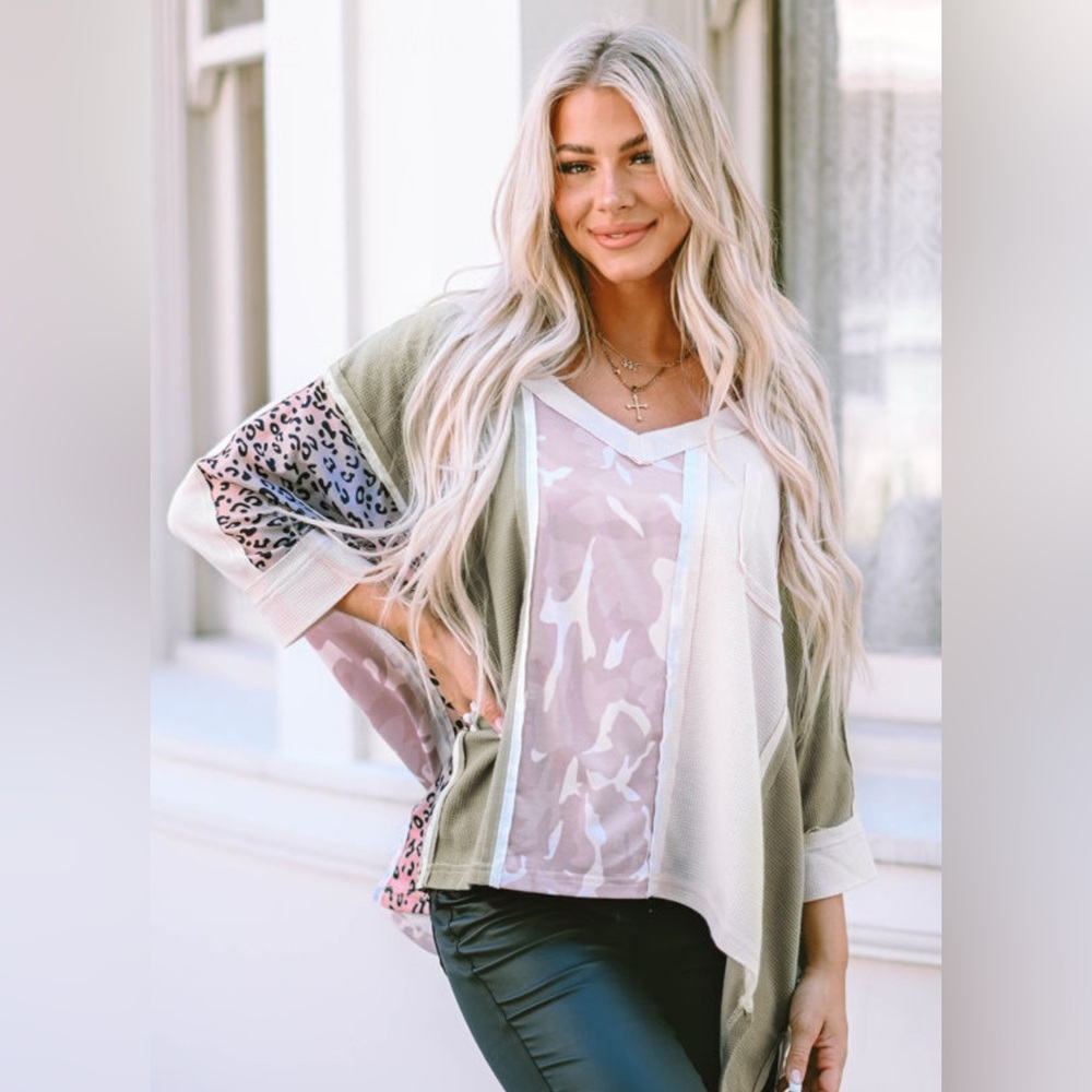3 Pack Multicolor Exposed Seam Oversized Patchwork Top